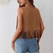 Women's Boho Fringe Vest Sleeveless Open Front Cardigan Casual Hippie Style Layering Piece in Caramel_ecoleips.com