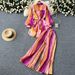 Women's European American Style Long Sleeved Printed Shirt Waist Cinching Tie High Waisted Slimming Pleated Two Piece Set_ecoleips.com