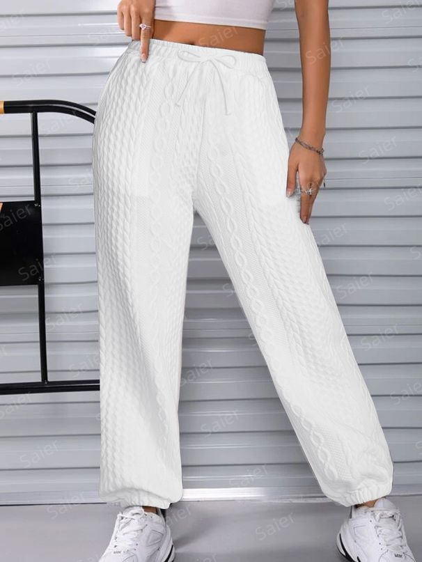 Women's Clothing Fashionable Texture Embossed Elastic Waist Temperament Loose Trousers Casual Wide Leg Pants_ecoleips.com