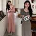 Autumn New Korean Fashion Shawl Stretch Maternity Dress_ecoleips.com