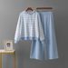 Women's Autumn Winter Striped Knitted Hooded Top Wide Leg Pants Trendy Two Piece Set Casual Fashion_ecoleips.com