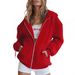 Zipper Sweater Women's Fleece Solid Color Cardigan Hooded Sweater Autumn And Winter Fleece Casual Jacket_ecoleips.com