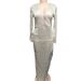 Women's Clothing Tassels And Sequins Waist Hugging Deep V Long Sleeves And Side Slits Sexy Asymmetrical Dress_ecoleips.com
