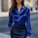 Elegant Satin V-Neck Blouse For Women - Fall Office Wear, Wrinkle-Resistant & Lightweight (Black, White, Blue) - S To Xxl_ecoleips.com