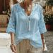 Women's Clothing Women's Casual V Neck T-Shirt Comfortable Batwing Sleeve Hollowed Out Solid Color Top For Spring/Summer Style_ecoleips.com