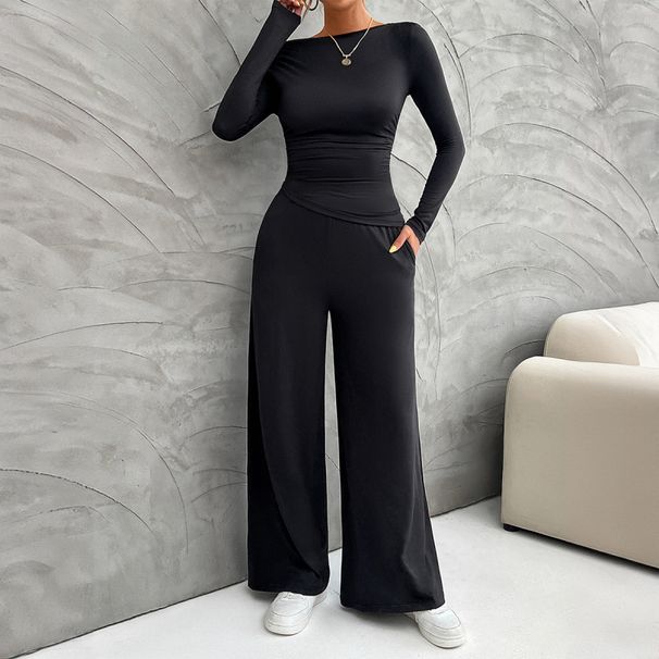 Autumn/Winter Women's Y2k Slim Fit Long-Sleeved Top With Wide-Leg Pants Set_ecoleips.com
