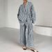 2025 Autumn New Women's Striped Long Sleeve Loose Tie Top High Waist Pants Fashion Casual Set_ecoleips.com