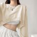 Women's Cropped Sweatshirt - Oversized Long Sleeve Casual T-Shirt, Sexy Off-Shoulder Pullover, Streetwear Loungewear_ecoleips.com