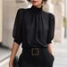 European And American Style Women's High Neck Puff Sleeve Top Light Luxury Flowy Shirt for Commuting And Business New Arrival 2026_ecoleips.com