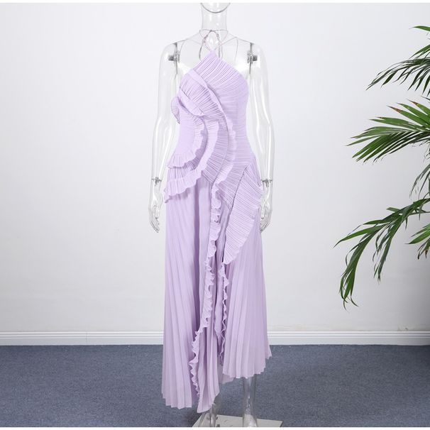Sexy Pleated Halter Neck Dress Fashion Women Party Dress Summer Beach Vacation Dress Trendy Y2K Hot Girl Slip Sundress For Holiday_ecoleips.com