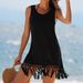 2026 Cross-Border Women's Solid Color European And American Style Simple Tassel Hem Sleeveless Dress_ecoleips.com