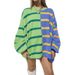 Autumn And Winter New Cross-border Striped Knitted Long-sleeved Sweater Women_ecoleips.com