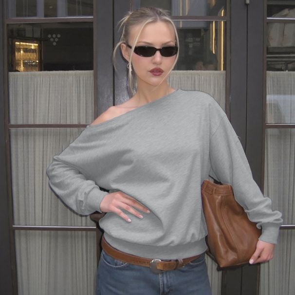 European And American Best-Selling Women's Clothing 2025 Autumn New Fashion Casual Loose Waist-Cinching Slanted Collar_ecoleips.com