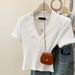 Women's Clothing Summer New Pure Desire Slim Short Design Sense V Neck Straight Shoulder T Shirt Bottoming Shirt Top_ecoleips.com