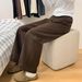 Brown Curved Hem Jeans For Women, Early Autumn Style, Plus Size, High-waisted, Loose Fit, Hip-covering, Slimming,_ecoleips.com