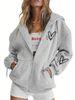 Women's Clothing Fashion Printed Hooded Zip Up Cardigan Loose Casual Long Sleeved Boyfriend Style Jacket Women's Outerwear Print_ecoleips.com