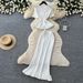 Korean Style Women's Knitted Ruffle Two Piece Set Slim Fit Elegant Summer Commuting Temperament Suit_ecoleips.com
