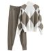 Women's Clothing Casual knitted plaid sweater two-piece set_ecoleips.com