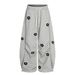 Women's Grey Floral Print Baggy Sweatpants, High Waist Wide Leg Casual Trousers, Elastic Waist Lounge Pants For Daily & Streetwear_ecoleips.com