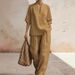 Women's Solid Color Linen Two Piece Set Casual Comfortable Minimalist Spring/Summer mid Waist Full Length Pants European American Style_ecoleips.com