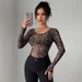Autumn 2026 Women's Transparent Mesh T-Shirt Leopard Print Round Neck Long Sleeve Slim Fit For European And American Independent Websites_ecoleips.com
