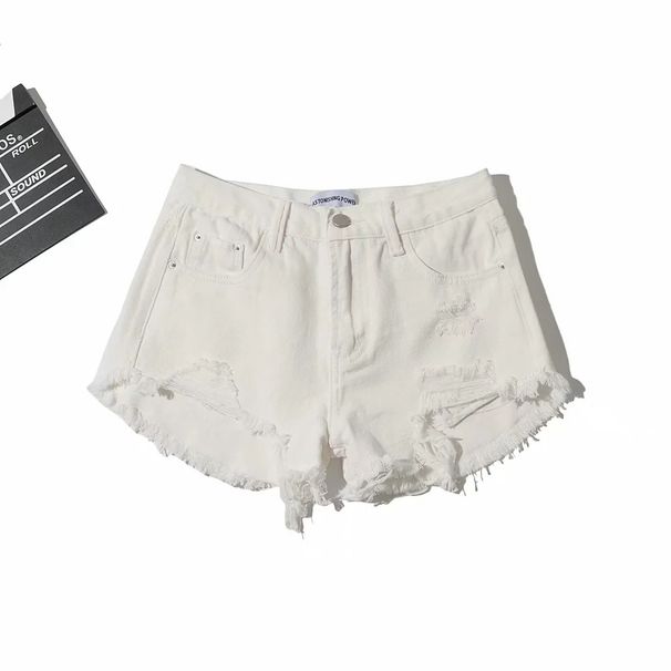 American Style INS Summer High Waist Slim Fit Washed Frayed Hem Shorts For Women, Leg-Lengthening Ripped Denim Hot Pants_ecoleips.com