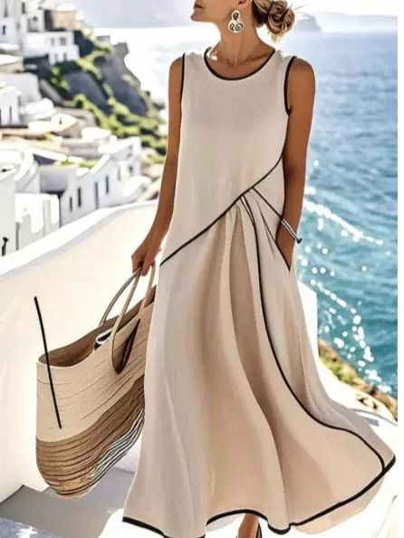 2026 Summer European And American Cross-Border Comfortable Casual Round Neck Sleeveless A-Line Dress, Loose Mid-Length_ecoleips.com
