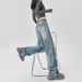 Vintage Washed Slim-fit Flared Jeans For Women, Straight Wide-leg Slimming Floor-length Pants, Extra-long_ecoleips.com