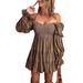 2025 European And American Autumn New Solid Color Waist-Cinching Pleated A-Line Sexy Off-Shoulder Dress_ecoleips.com