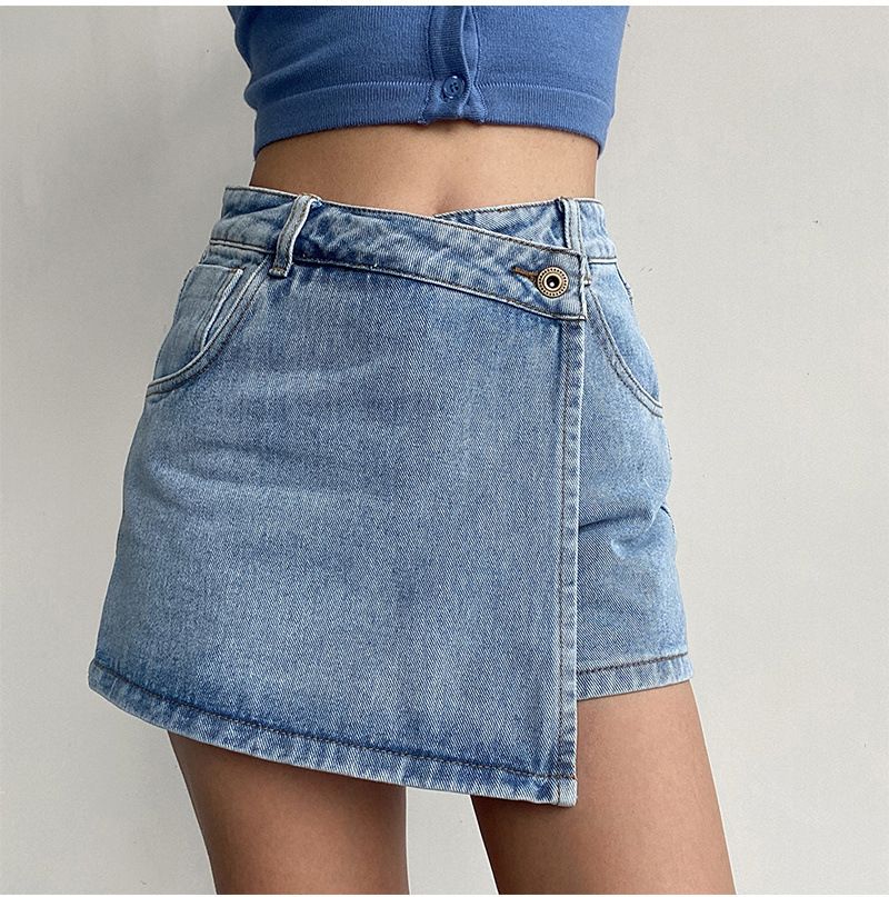 Women's Clothing High Waist A Line Denim Shorts Summer New Style Light Color Two Piece Design Temperament Slim Hot Girl Skirt Pants_ecoleips.com