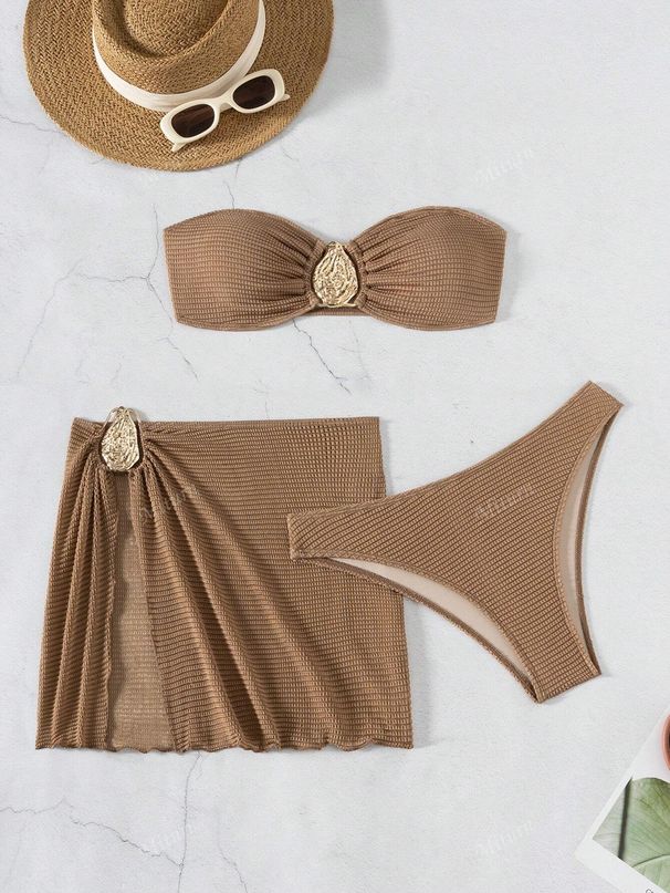 Women's Clothing Double Fabric 3 Piece Bikini Set With Apron Sexy Swimwear Fashion_ecoleips.com