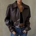 Women's Clothing Lapel Zipper PU Leather Casual Jacket Vintage PU Leather Jacket – Retro Lapel Zip-Up (S-L, Brown, Biker Chic & Casual Style)_ecoleips.com