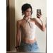 American-style Design White Lace Halter Top, Sexy Backless Outerwear, Fishbone Strap Top For Women, New Summer Style_ecoleips.com