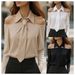 Autumn Solid Color Casual Versatile Long-sleeved Lapel Tie Shirt Women_ecoleips.com
