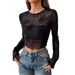 European American Cross-border 2026 Autumn And Winter New Elegant Black Transparent Ruffled Spider Web T-shirt Top_ecoleips.com
