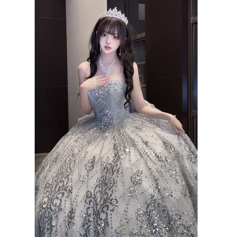 Women's Heavy Duty Evening Gown Sparkling Galaxy Dazzling Dress for Student Birthdays Coming of Age Ceremonies Art Exams Hosting Wedding Princess Wear_ecoleips.com