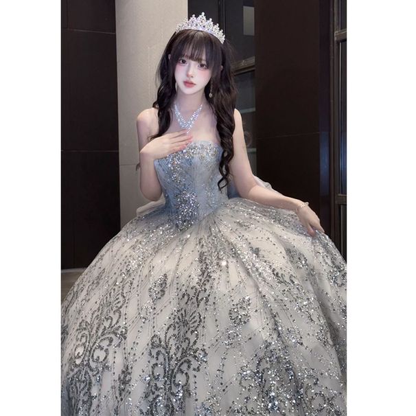 Women's Heavy Duty Evening Gown Sparkling Galaxy Dazzling Dress for Student Birthdays Coming of Age Ceremonies Art Exams Hosting Wedding Princess Wear_ecoleips.com