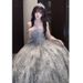 Women's Heavy Duty Evening Gown Sparkling Galaxy Dazzling Dress for Student Birthdays Coming of Age Ceremonies Art Exams Hosting Wedding Princess Wear_ecoleips.com