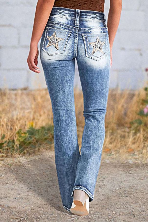 Women's Clothing New Embroidered Jeans For Women High Quality Straight Leg Slim Stretch Trousers_ecoleips.com