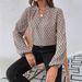 NewEuropean And American Cross-border Women's Printed Pleated Collar Lantern Sleeve French Elegant Blouse Top_ecoleips.com