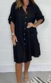 Women's Clothing Spring And Summer Loose Casual Mid Sleeve Solid Color Cotton And Linen Shirt Dress_ecoleips.com