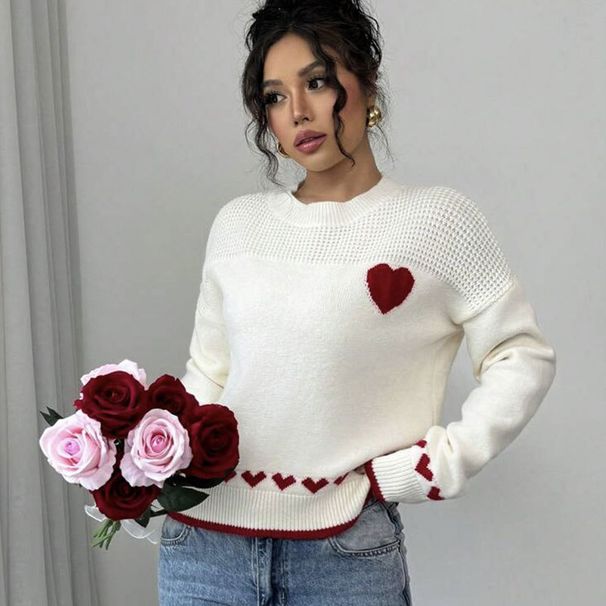 Couple Matching Sweaters Romantic Heart Embroidery Pullover Acrylic Knit Sweater Women Oversized Fit_ecoleips.com