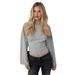 2025 New Solid Color Round Neck Front Shoulder Wide Sleeve Waist Sexy Long Sleeve Top_ecoleips.com