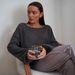 Breathable Lace Knit Top For Women - Oversized Round Neck Flared Sleeve Lightweight T-Shirt Trendy Fashion_ecoleips.com