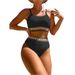 2024 New Euopean And Ameican High Waist Two-Piece Women's Swimsuit Multi-Colo Stiped Solid Colo Sexy Bikini_ecoleips.com