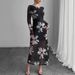 Women's Clothing Printed Mesh Waist Hugging Hip Slim Long Sleeved Temperament Dress_ecoleips.com