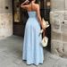 Women's Halter Neck Long Dress Style Summer Temperament Striped V Neck Backless_ecoleips.com