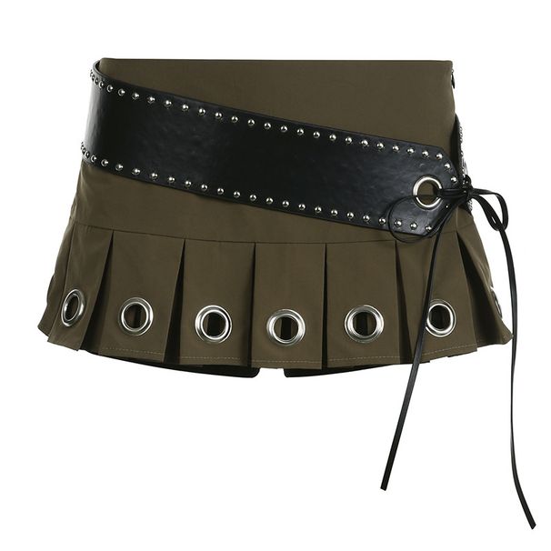 Verve 2025 New Solid Color Dark Trend Sexy Fashion Unique Eyelet Hollow High Waist A-line Pleated Skirt For Women_ecoleips.com