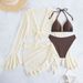 Women's Long-Sleeve Cover-Up & Bikini Set – Lace Trim & Adjustable Ties | 4-Piece Swimwear | Black/White/Apricot | S/M/L/XL_ecoleips.com