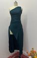 Women's Clothing solid color oblique collar pleated slim high slit sexy long skirt_ecoleips.com